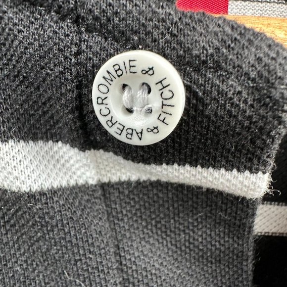 Abercrombie & Fitch Shirt Mens Medium Black White Striped Casual Polo Designer - Picture 7 of 14